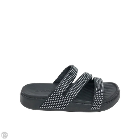 Sandals Heels Wedge By Crocs In Black, Size: 8