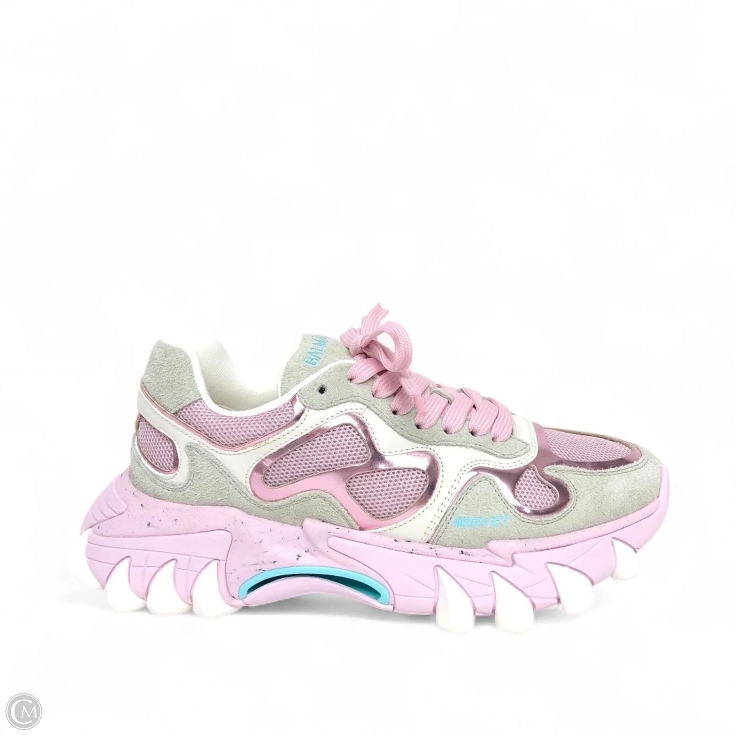 Shoes Luxury Designer By Balmain In Grey & Pink, Size: 8