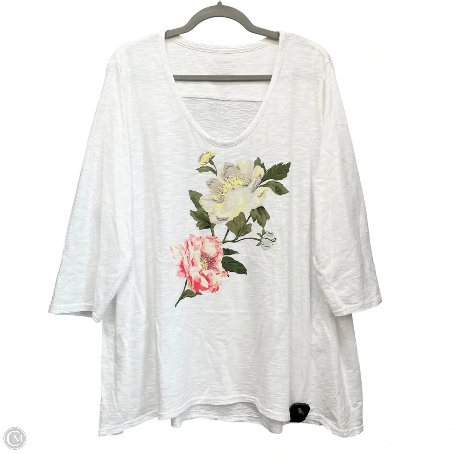 Top 3/4 Sleeve Basic By Chicos In Floral Print, Size: Xl