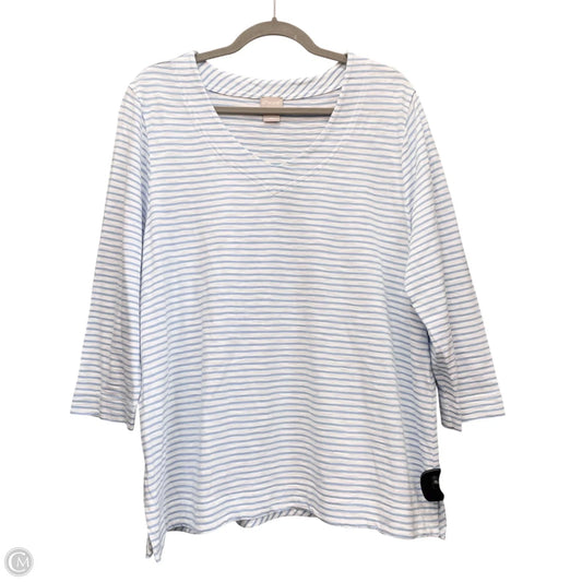 Top 3/4 Sleeve Basic By Chicos In Blue & White, Size: Xl
