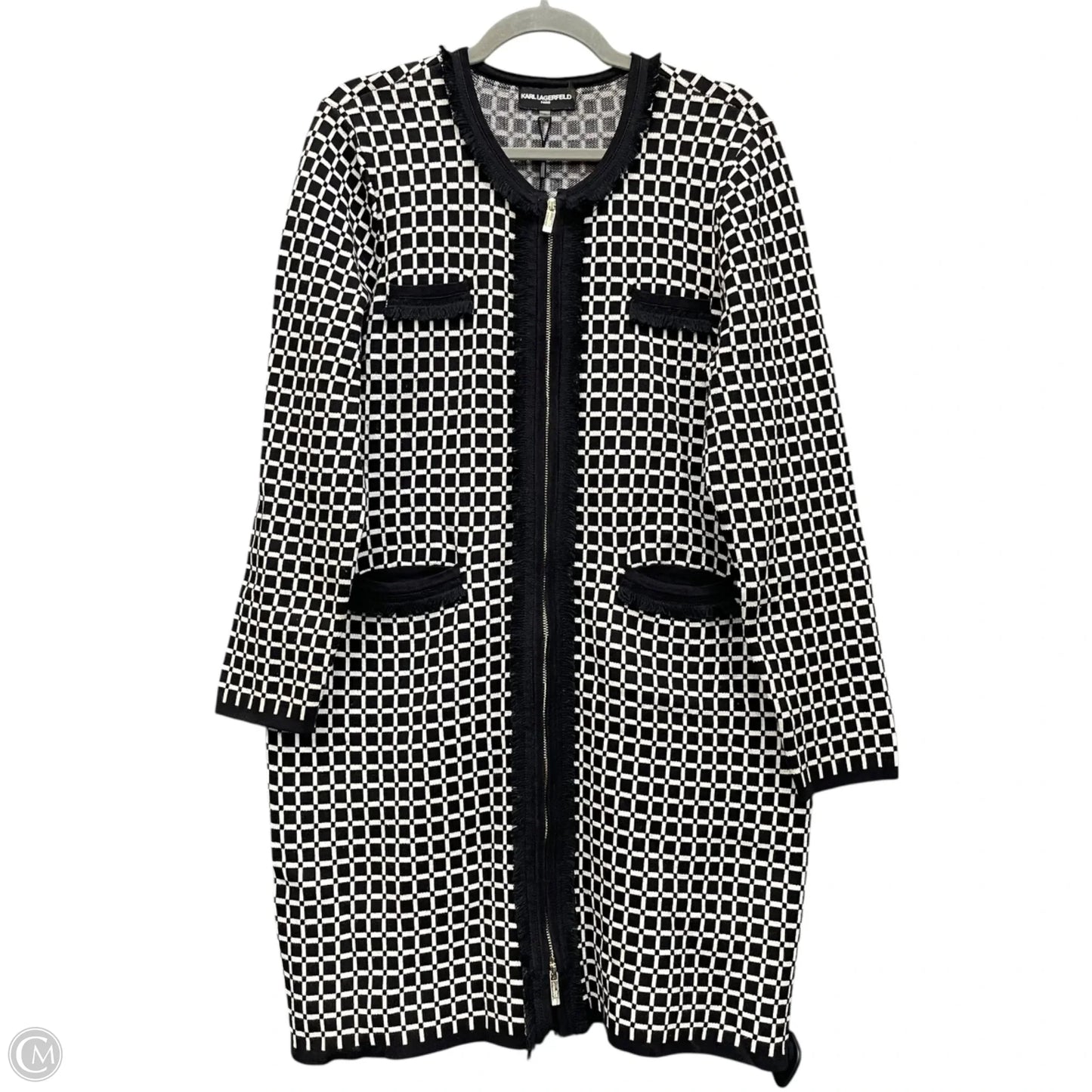Coat Designer By Karl Lagerfeld In Black & White, Size: L