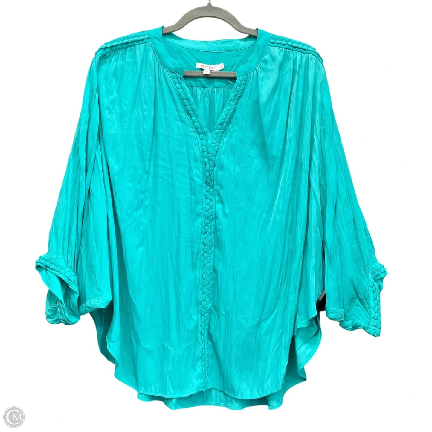 Blouse 3/4 Sleeve By Chicos In Green, Size: L