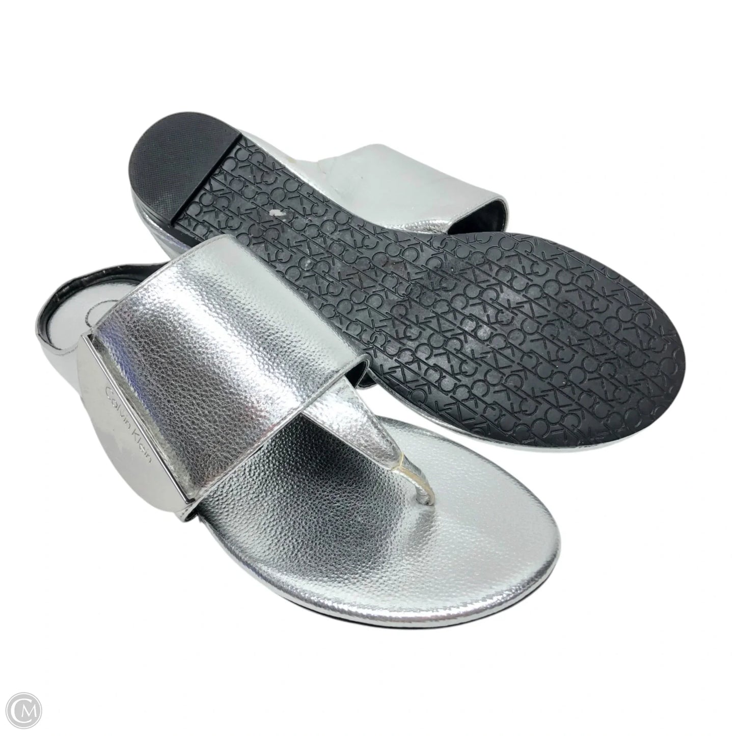 Sandals Flats By Calvin Klein In Silver, Size: 8