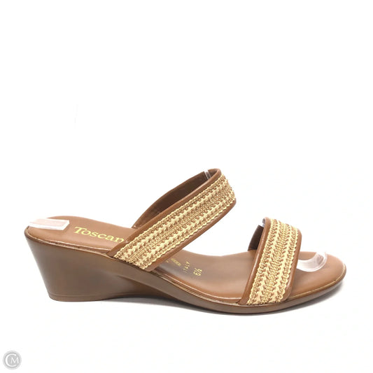 Sandals Heels Wedge By Clothes Mentor In Brown, Size: 6.5