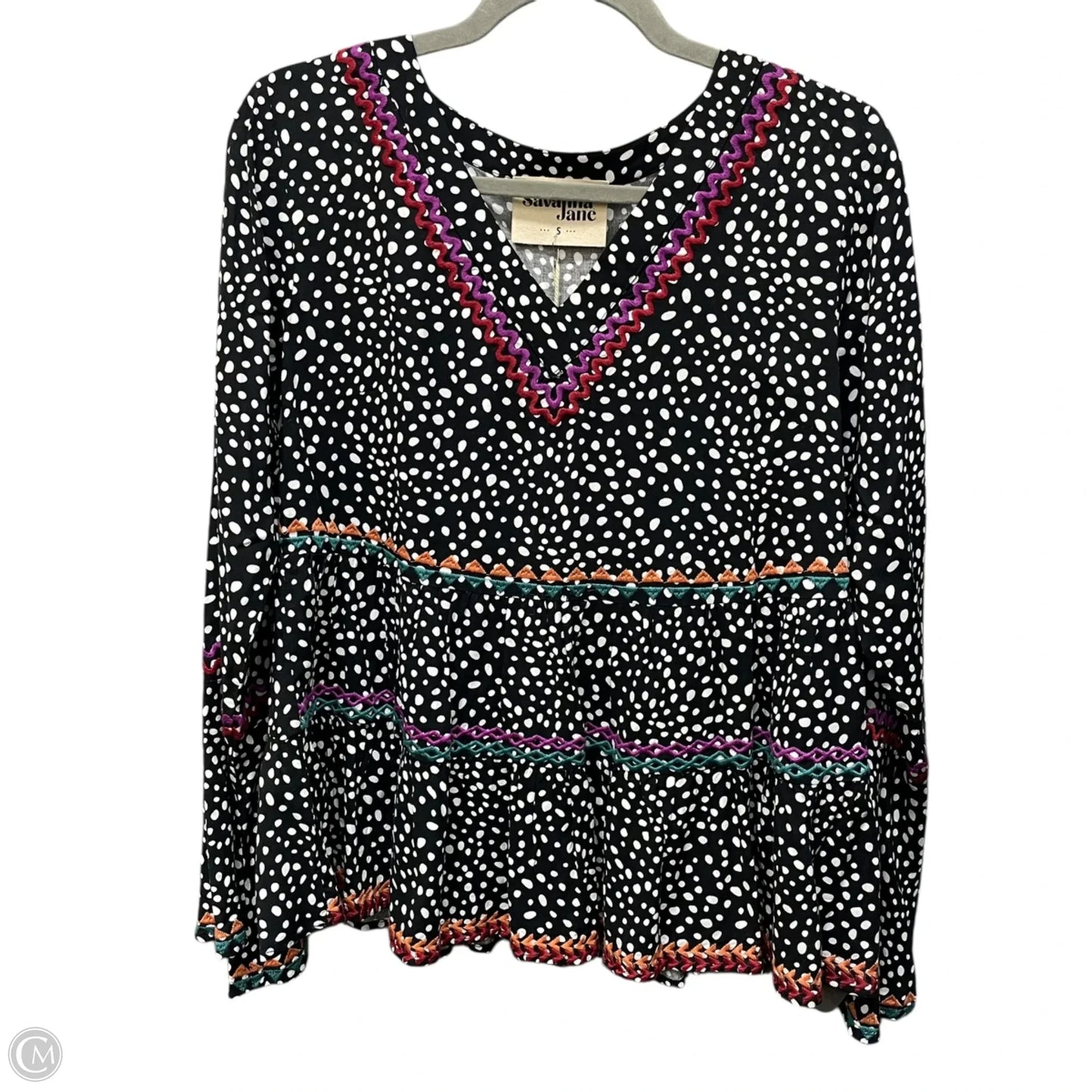 Tunic Long Sleeve By Savanna Jane In Black & White, Size: S