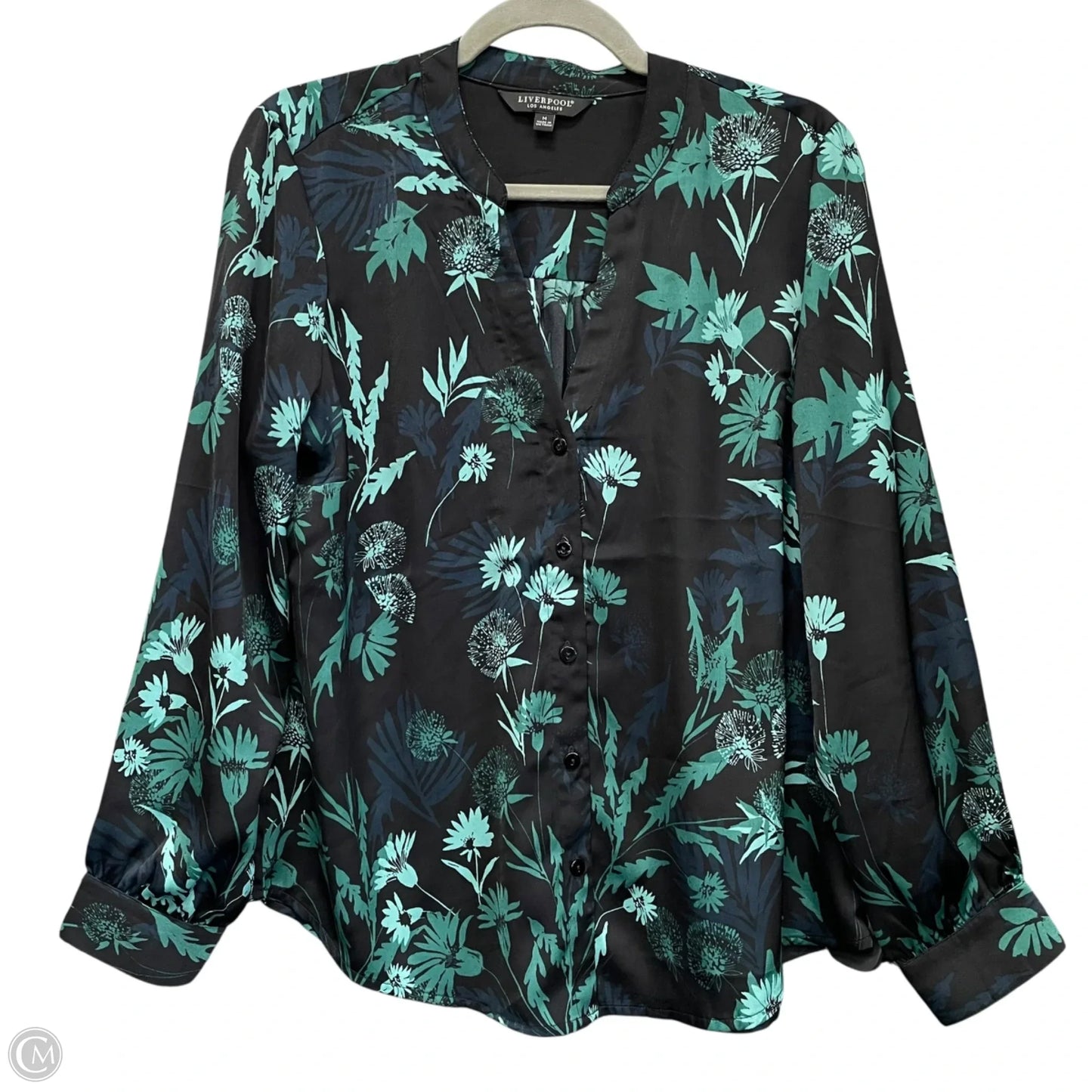 Blouse Long Sleeve By Liverpool In Black & Green, Size: M