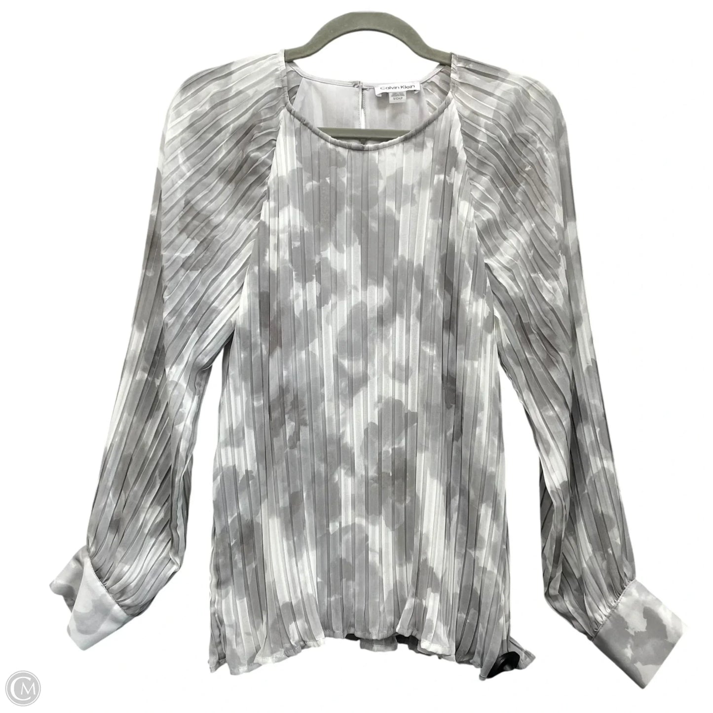 Blouse Long Sleeve By Calvin Klein In Grey, Size: S