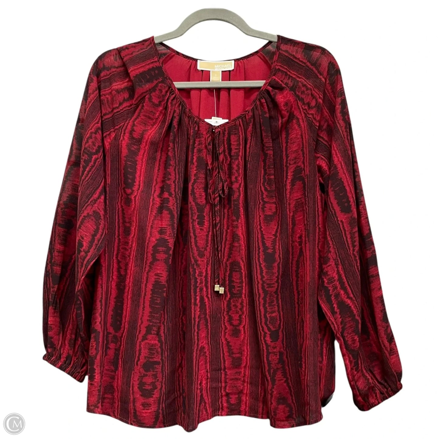 Blouse Long Sleeve By Michael By Michael Kors In Black & Red, Size: S