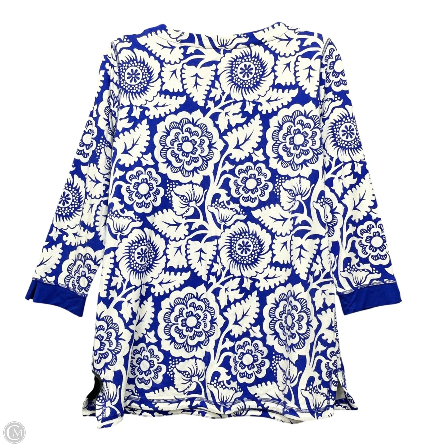 Top Long Sleeve By Talbots In Blue & White, Size: M
