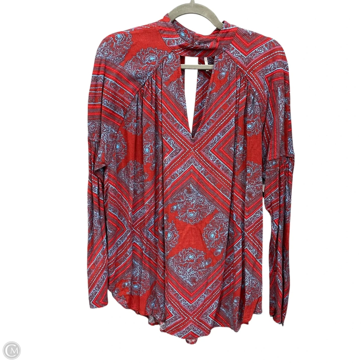 Tunic Long Sleeve By Free People In Blue & Red, Size: M