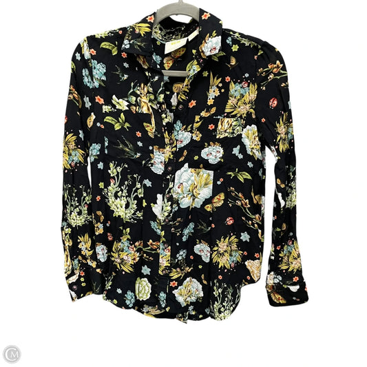 Top Long Sleeve By Maeve In Black & Yellow, Size: 0