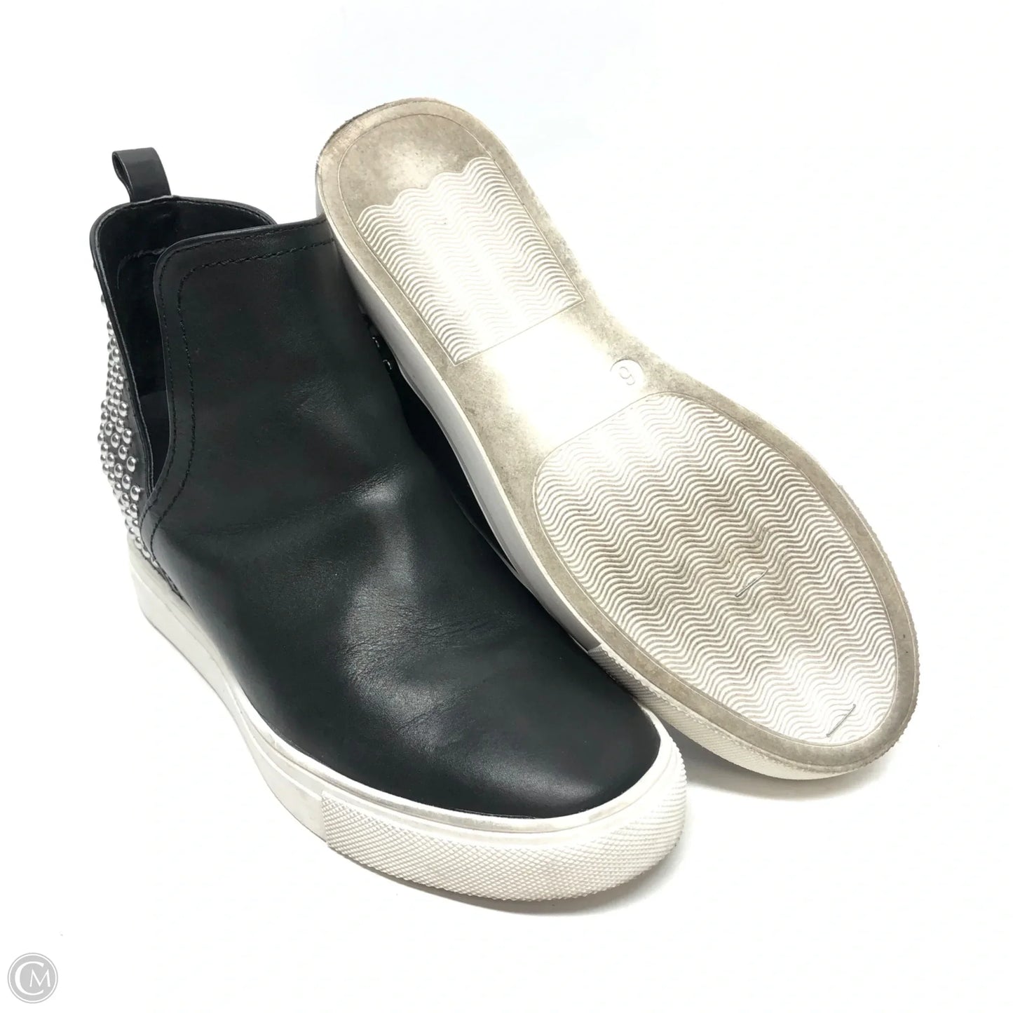 Shoes Heels Wedge By Steve Madden In Black & Silver, Size: 6