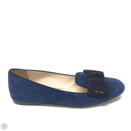 Shoes Luxury Designer By Prada In Black & Blue, Size: 5.5