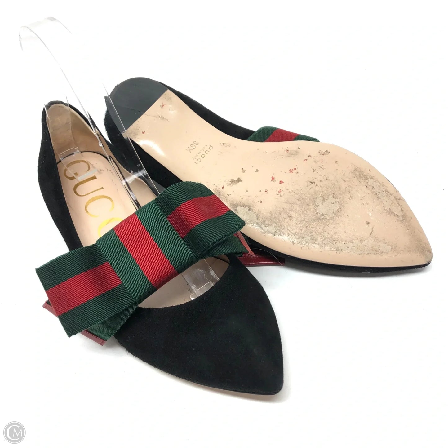 Shoes Luxury Designer By Gucci In Black & Red, Size: 6