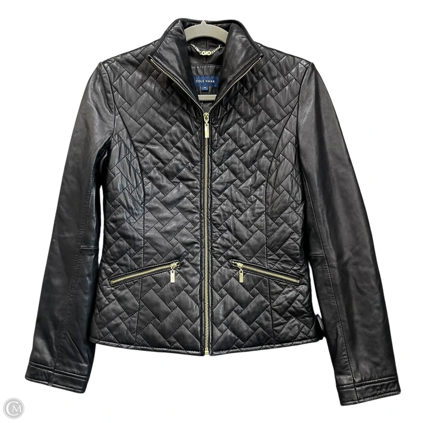 Jacket Leather By Cole-haan In Black, Size: Xs
