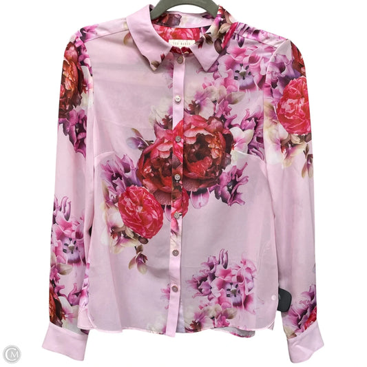 Blouse Long Sleeve By Ted Baker In Pink & Purple, Size: Xs