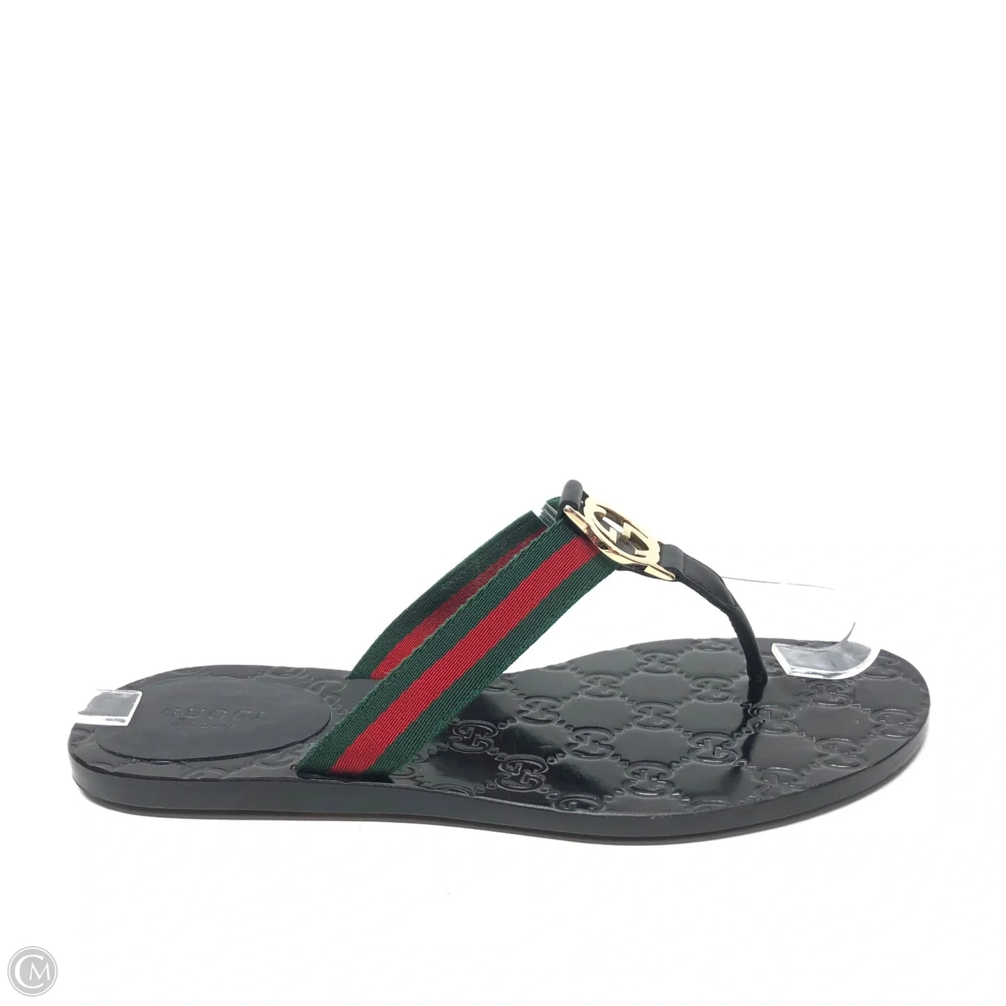 Sandals Luxury Designer By Gucci In Black & Red, Size: 6.5