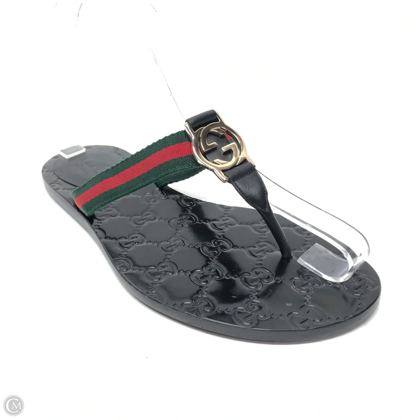 Sandals Luxury Designer By Gucci In Black & Red, Size: 6.5