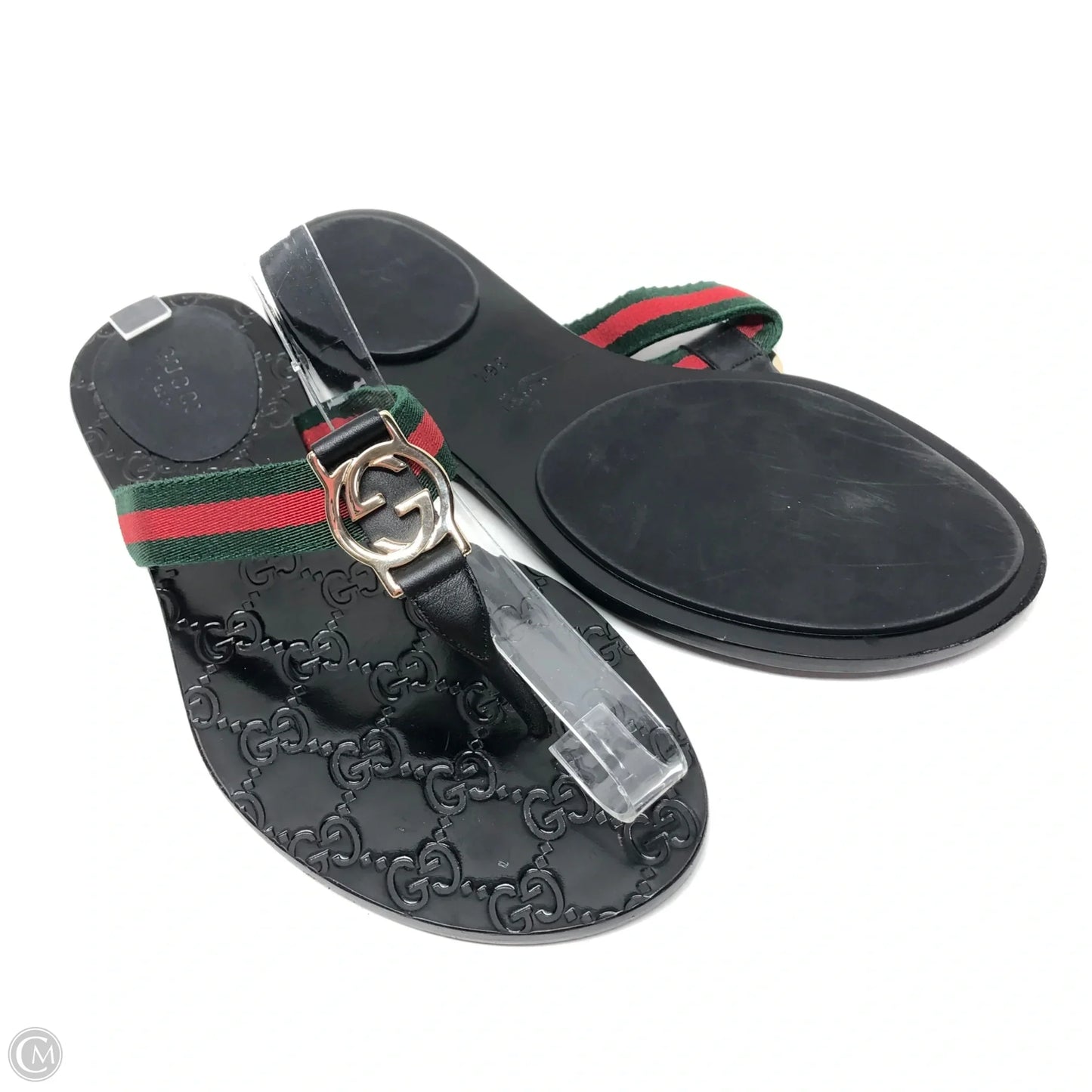 Sandals Luxury Designer By Gucci In Black & Red, Size: 6.5