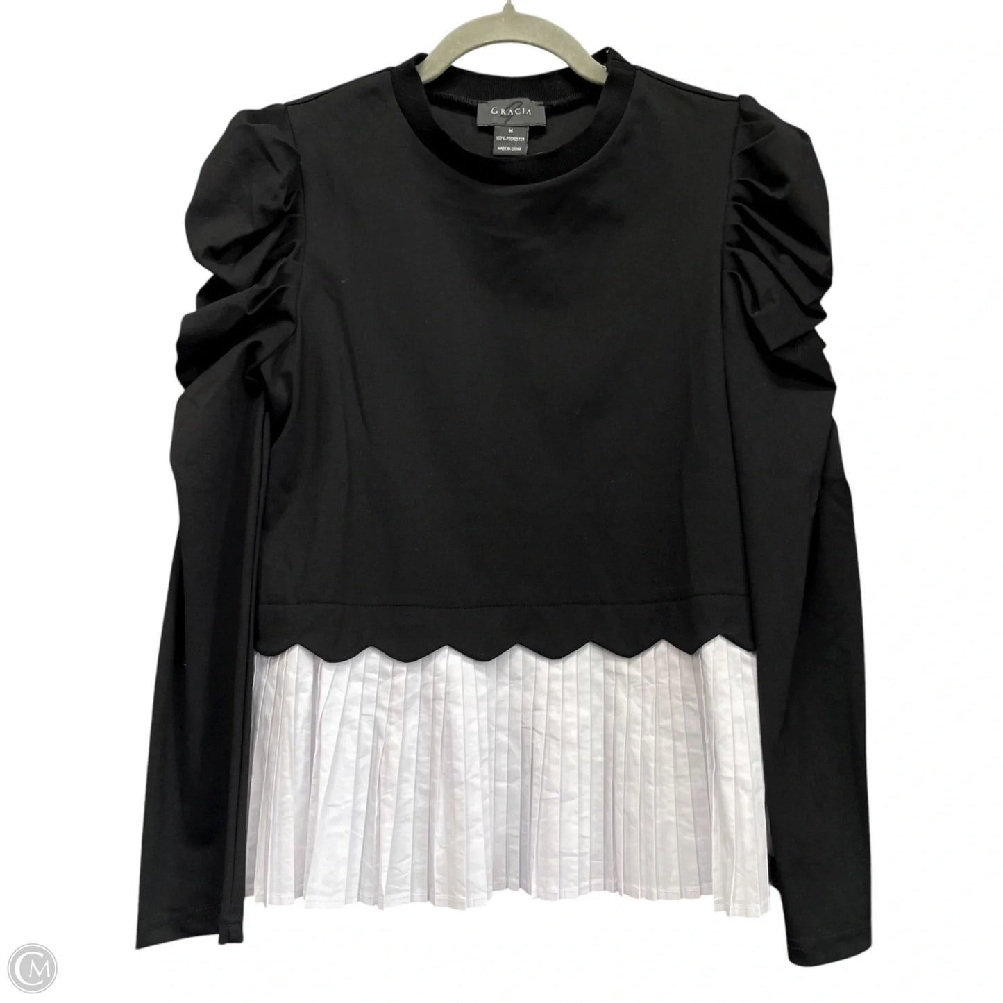 Top Long Sleeve By Gracia In Black & White, Size: M