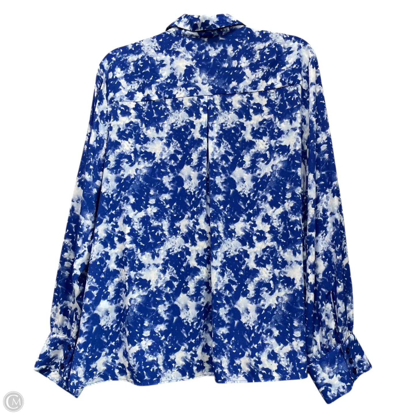 Blouse Long Sleeve By Calvin Klein In Blue & White, Size: 1x