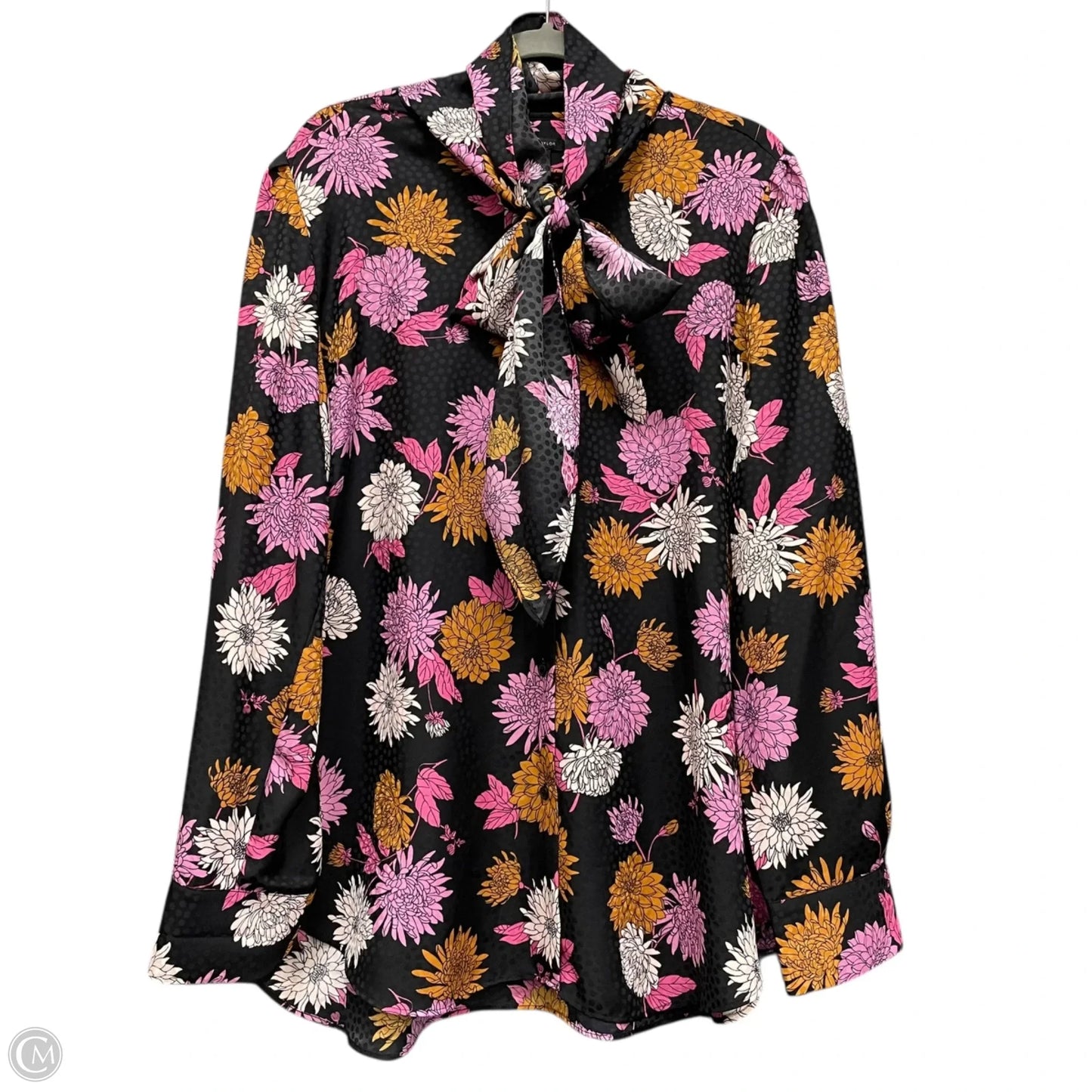 Blouse Long Sleeve By Ann Taylor In Black & Pink, Size: Xxl
