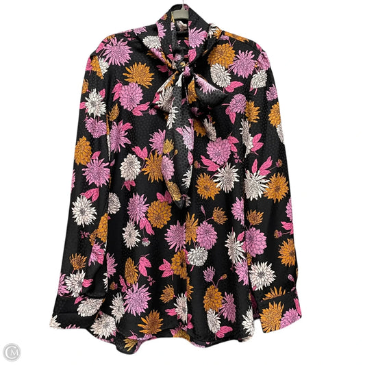 Blouse Long Sleeve By Ann Taylor In Black & Pink, Size: Xxl