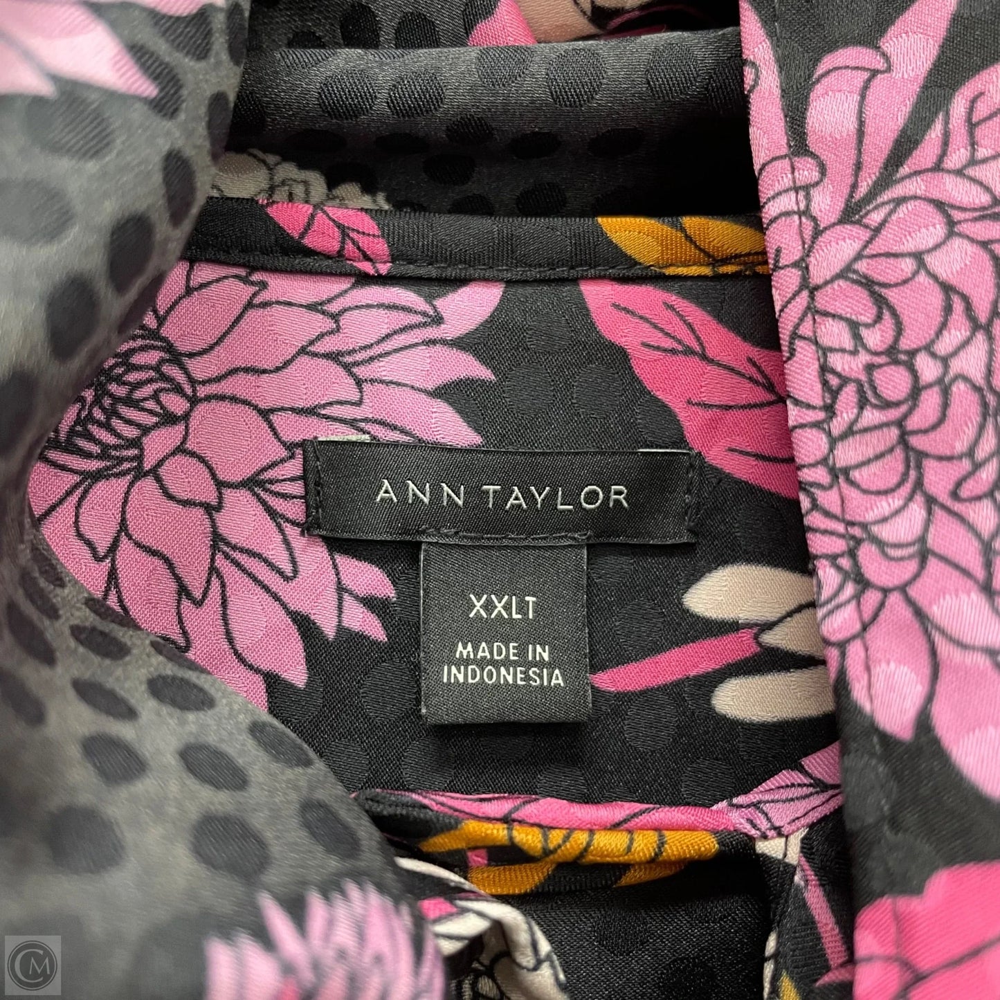Blouse Long Sleeve By Ann Taylor In Black & Pink, Size: Xxl