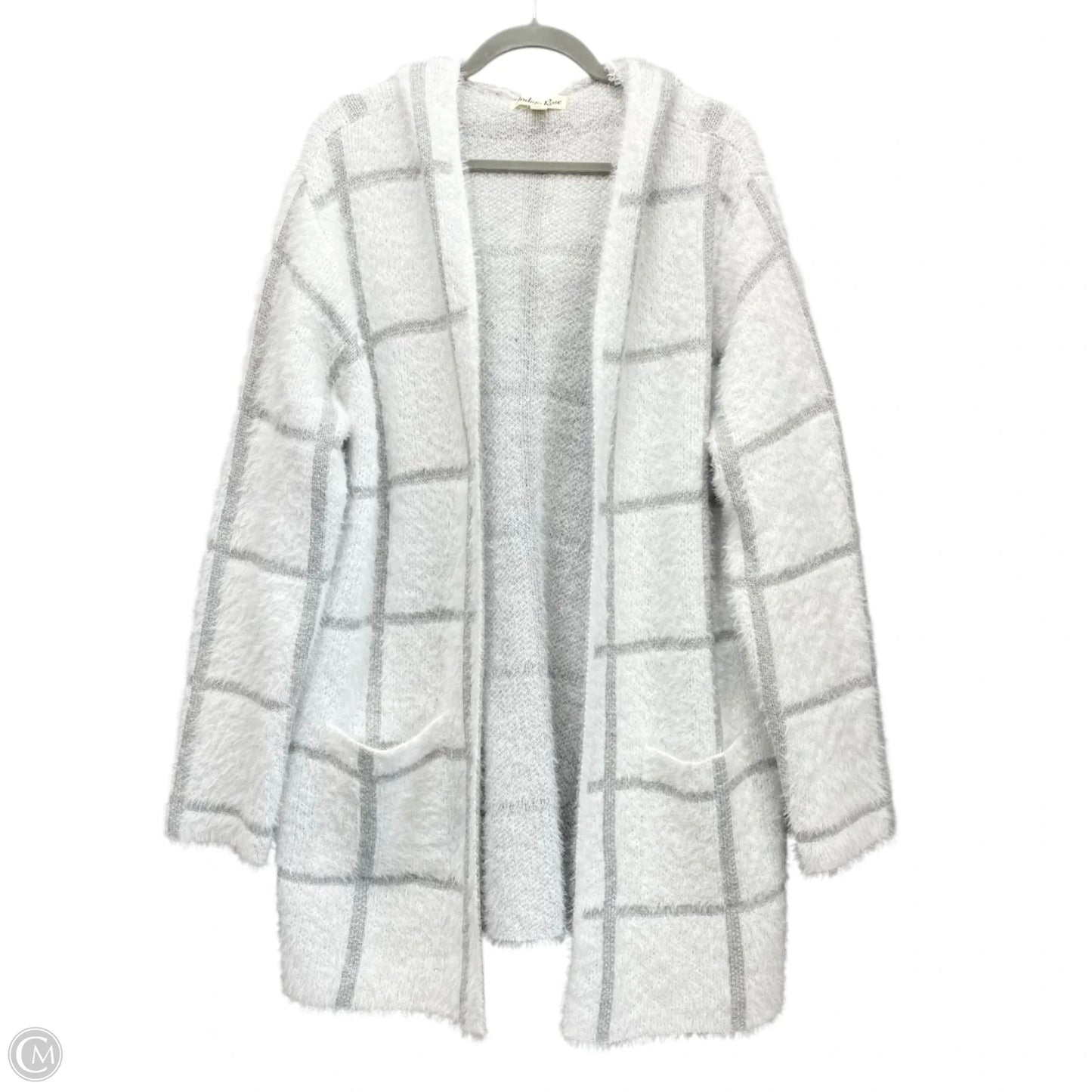 Sweater Cardigan By Indigo Rose In Grey & White, Size: 1x