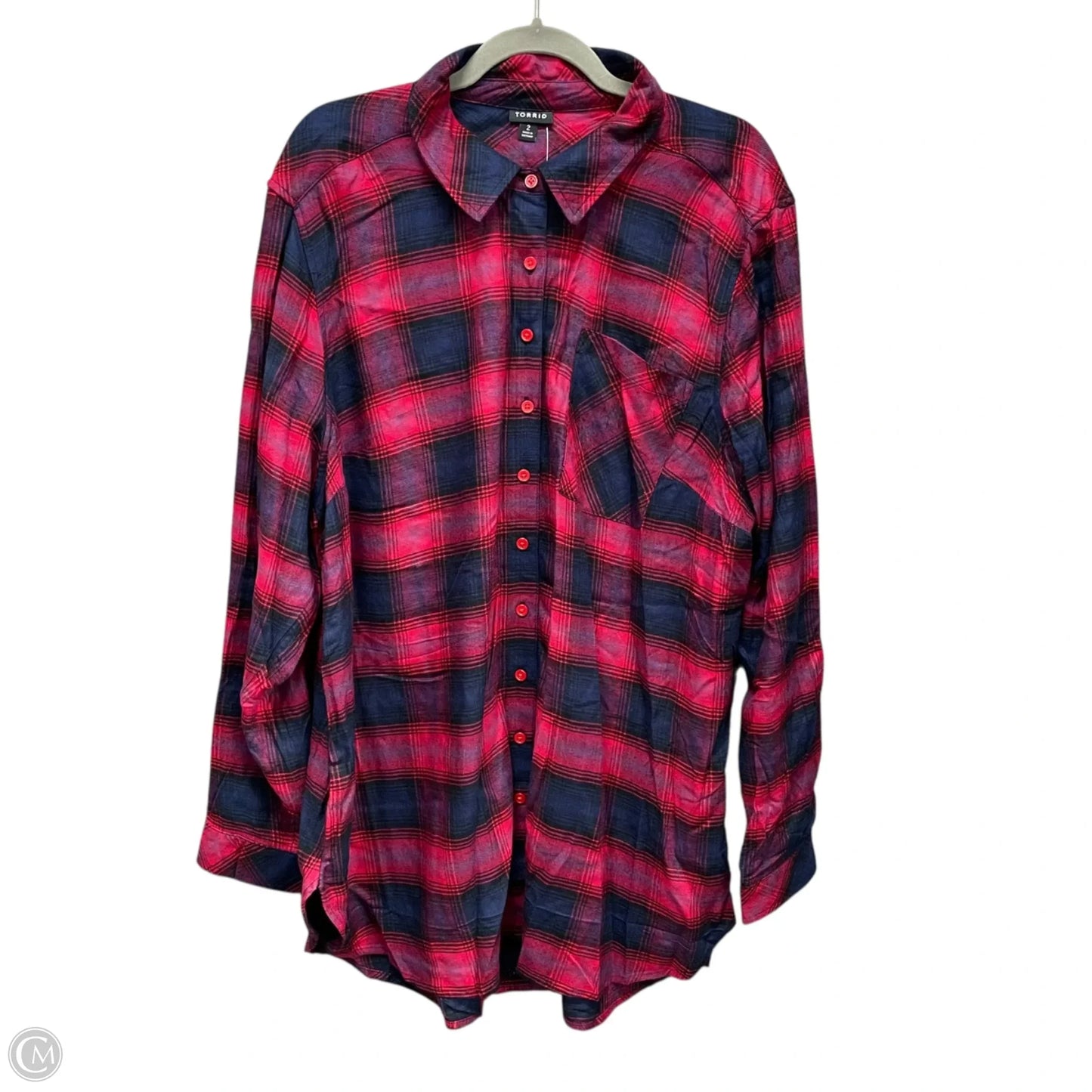 Top Long Sleeve By Torrid In Blue & Red, Size: 2x