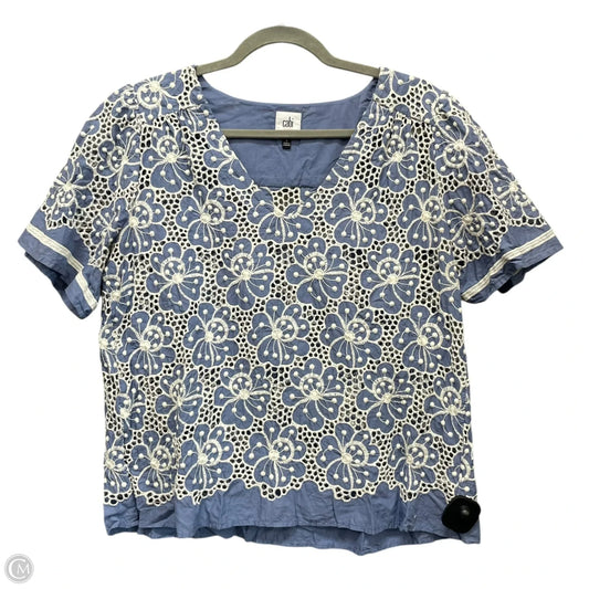 Top Short Sleeve By Cabi In Blue & White, Size: L