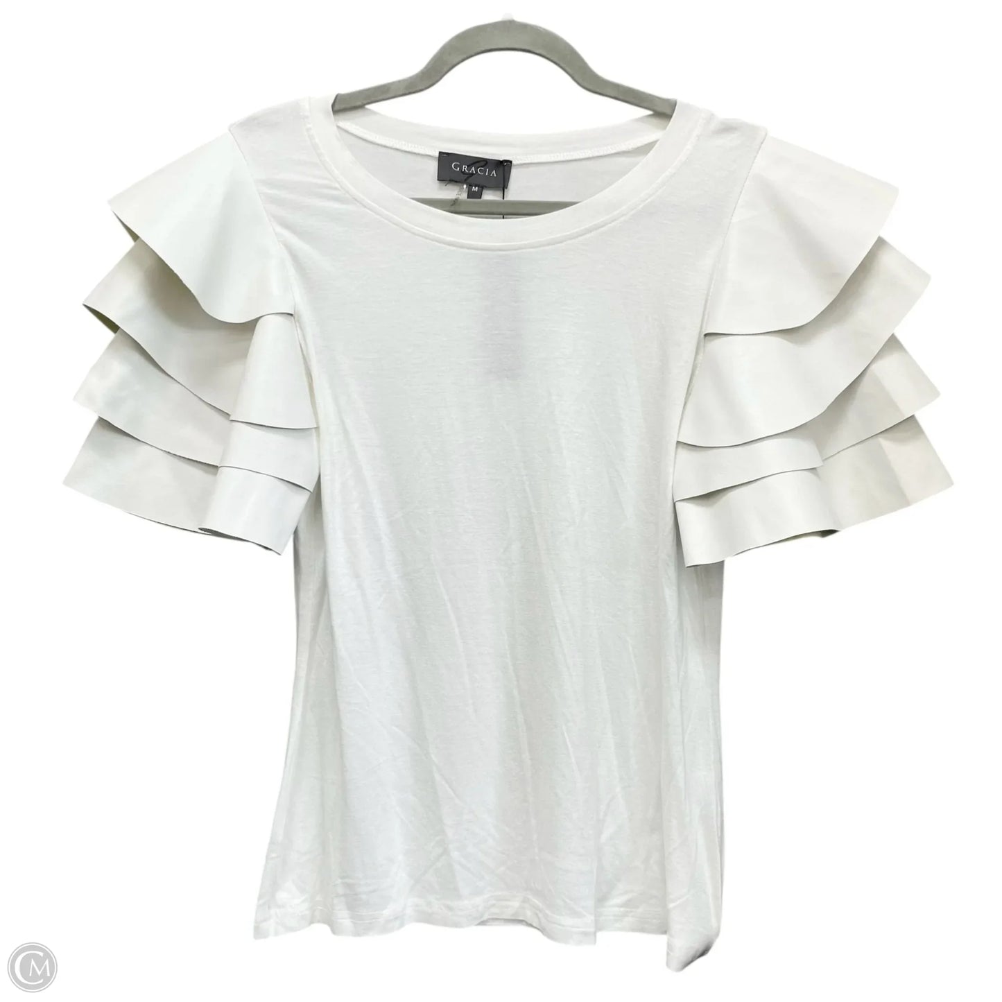 Top Short Sleeve By Gracia In White, Size: M