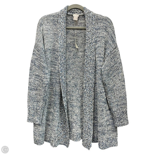 Sweater Cardigan By Chicos In Blue & White, Size: L