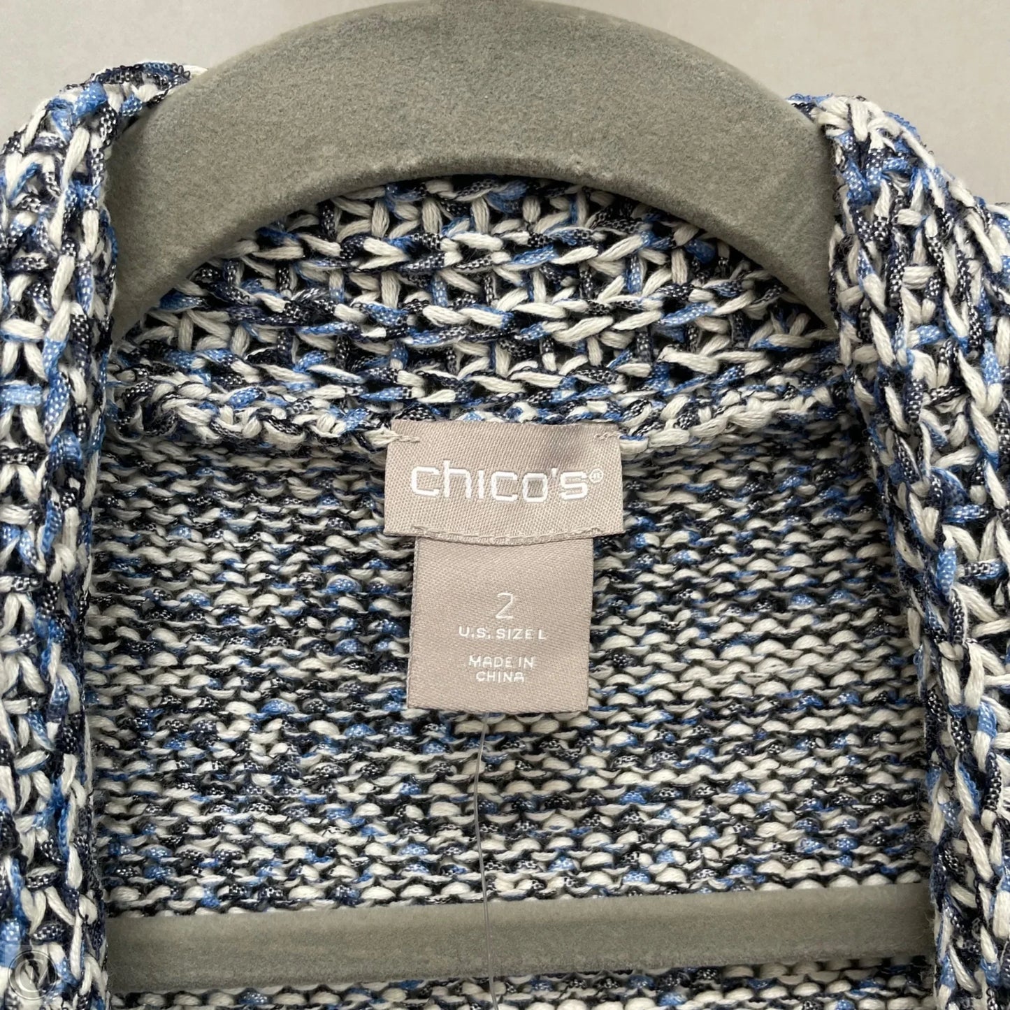 Sweater Cardigan By Chicos In Blue & White, Size: L