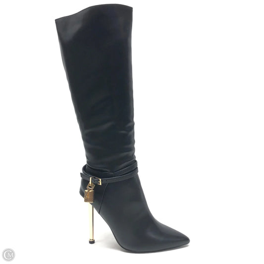 Boots Knee Heels By Fashion Nova In Black & Gold, Size: 7