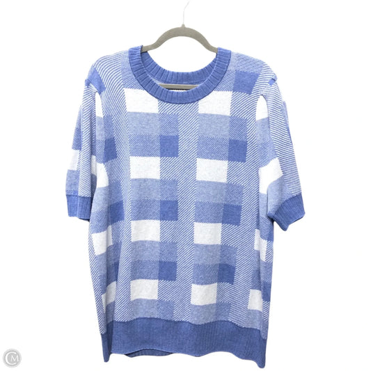 Top Short Sleeve By Ava & Viv In Blue & White, Size: 1x