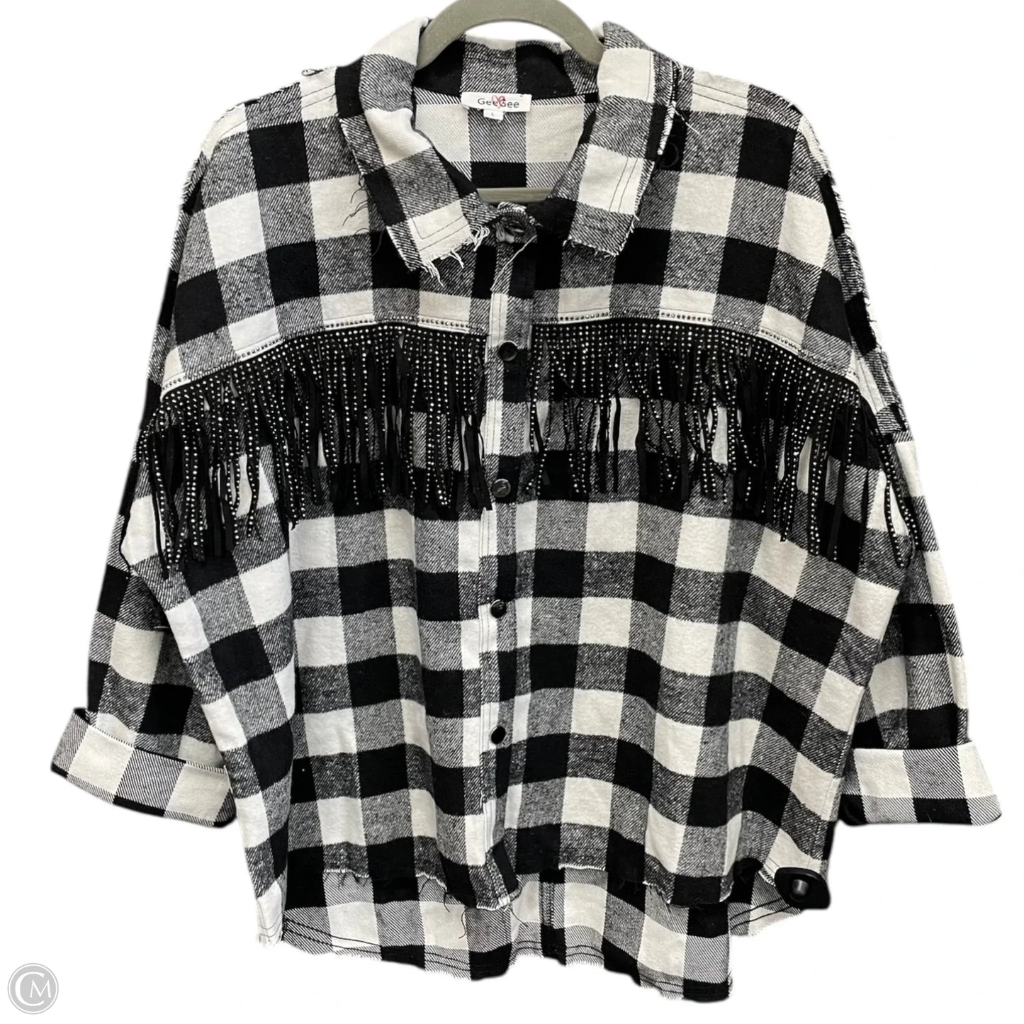 Jacket Shirt By Geegee In Black & White, Size: L