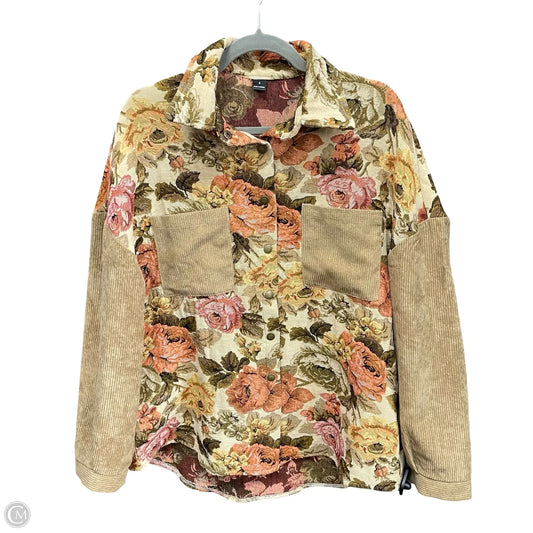 Jacket Shirt By Shein In Orange & Tan, Size: S