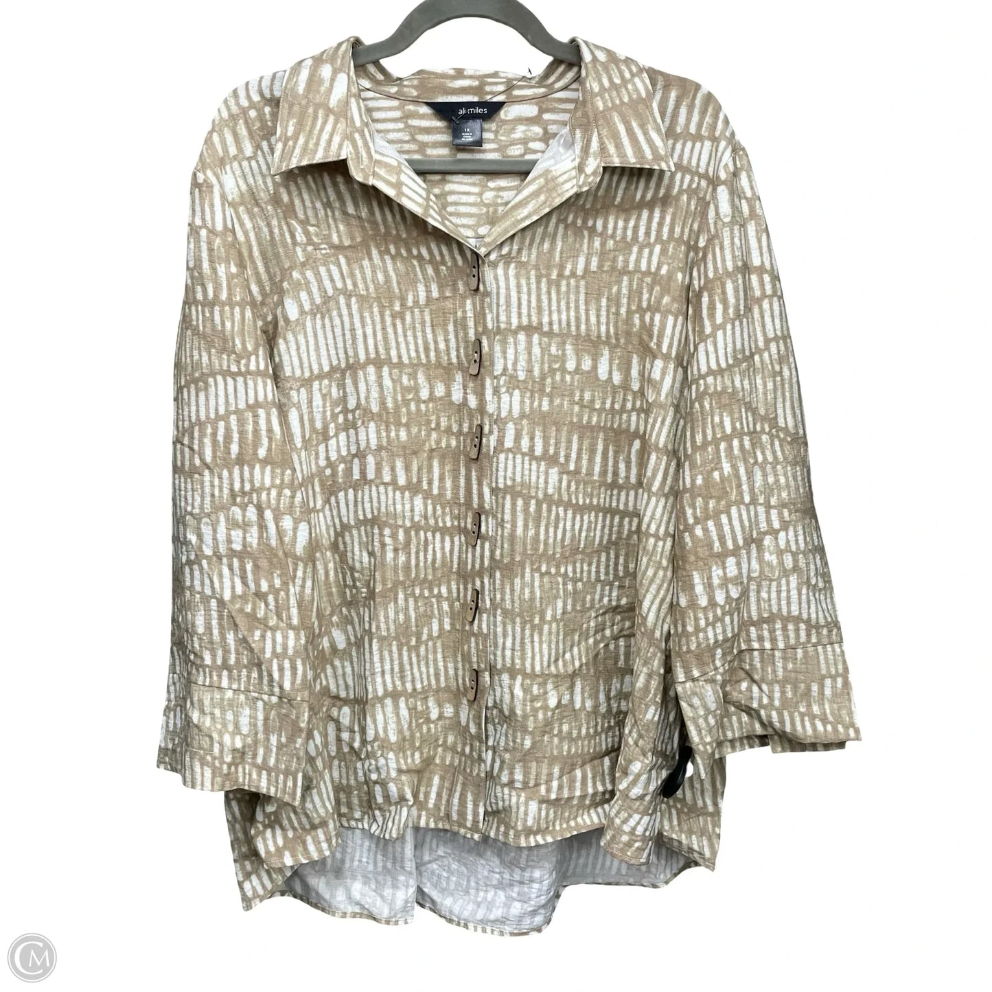 Top 3/4 Sleeve By Ali Miles In Beige, Size: 1x