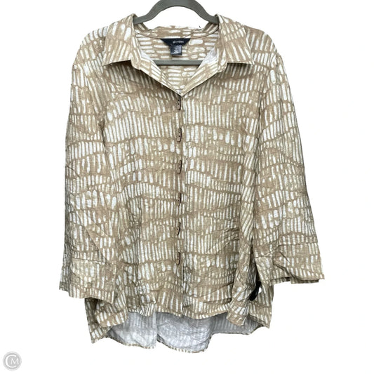 Top 3/4 Sleeve By Ali Miles In Beige, Size: 1x