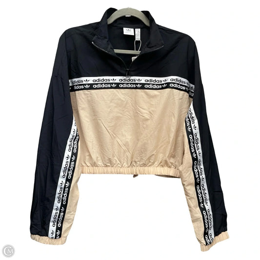 Athletic Top Long Sleeve Collar By Adidas In Black & Cream, Size: Xl
