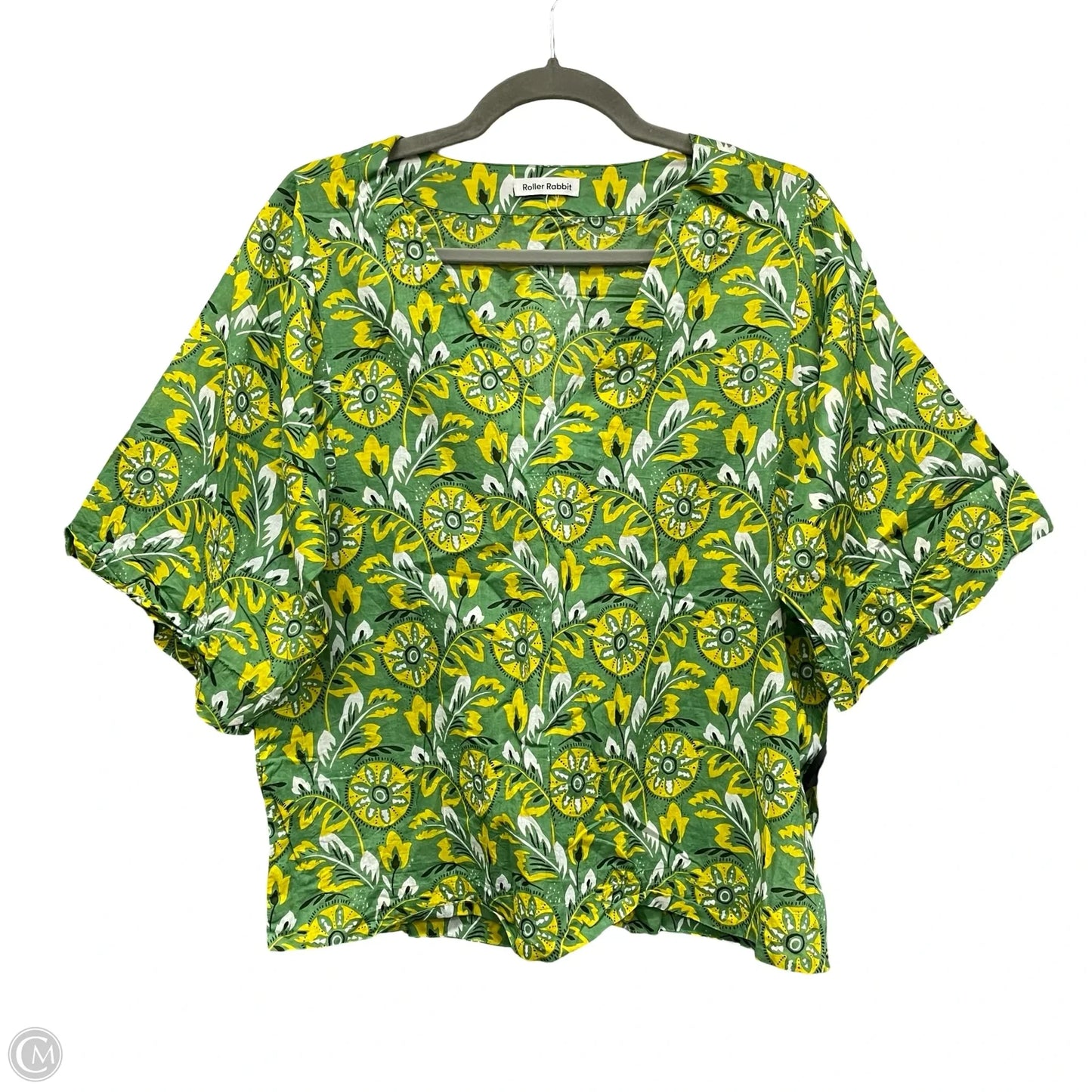 Top Short Sleeve By Roller Rabbit In Green & Yellow, Size: S