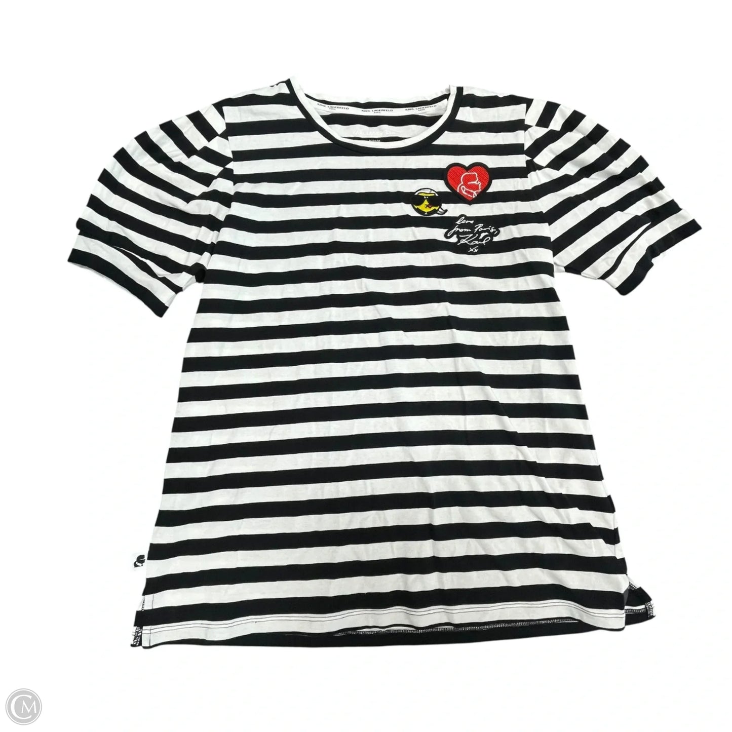 Top Short Sleeve Designer By Karl Lagerfeld In Black & White, Size: M