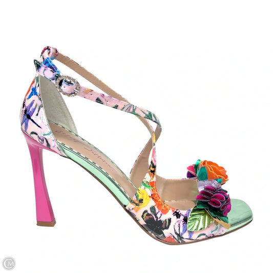 Sandals Heels Stiletto By Betsey Johnson In Floral Print, Size: 9.5