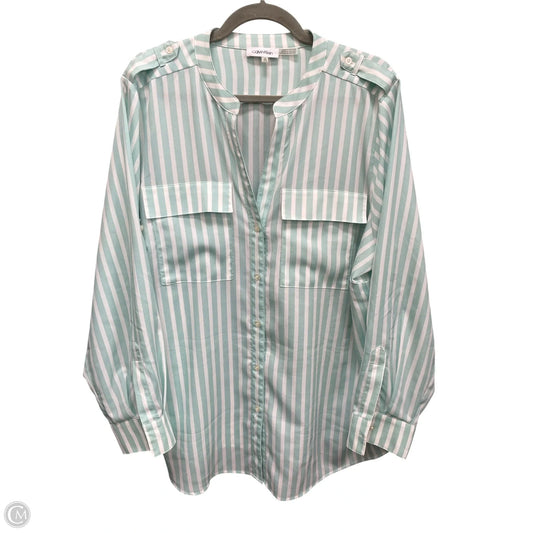 Top Long Sleeve By Calvin Klein In Green & White, Size: 1x