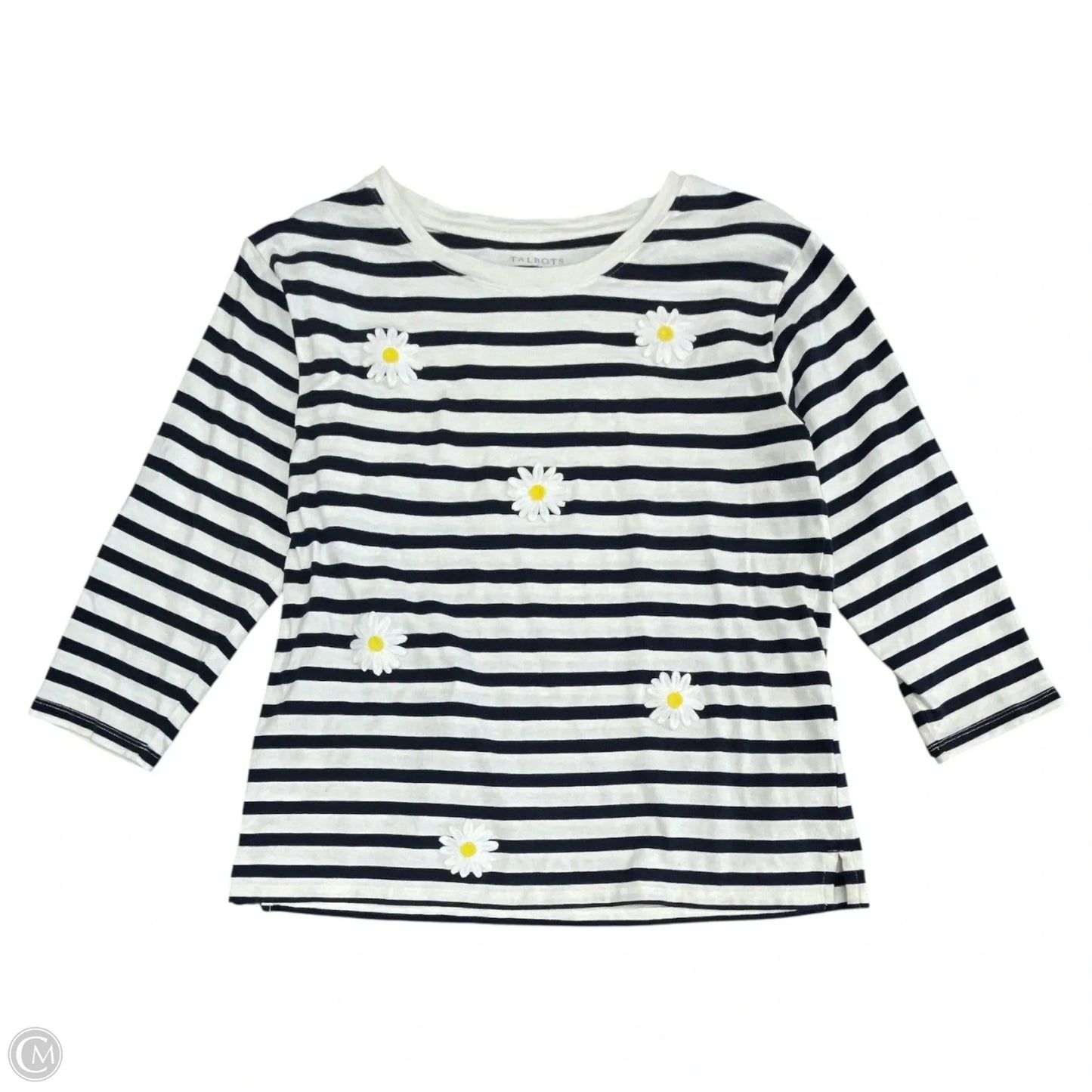 Top Long Sleeve By Talbots In Blue & White, Size: M