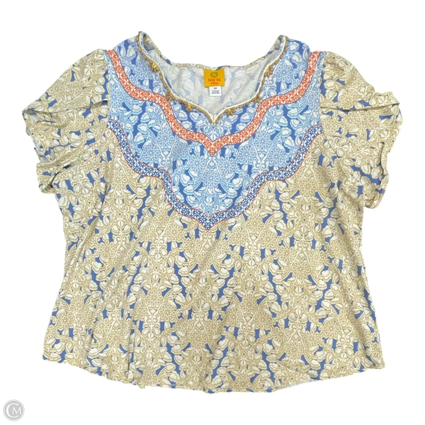 Top Short Sleeve By Ruby Rd In Blue & Cream, Size: 3x