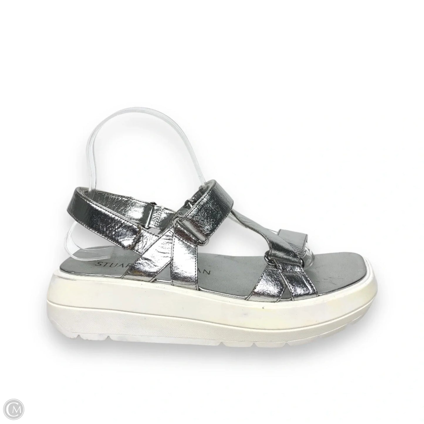 Sandals Designer By Stuart Weitzman In Silver, Size: 7