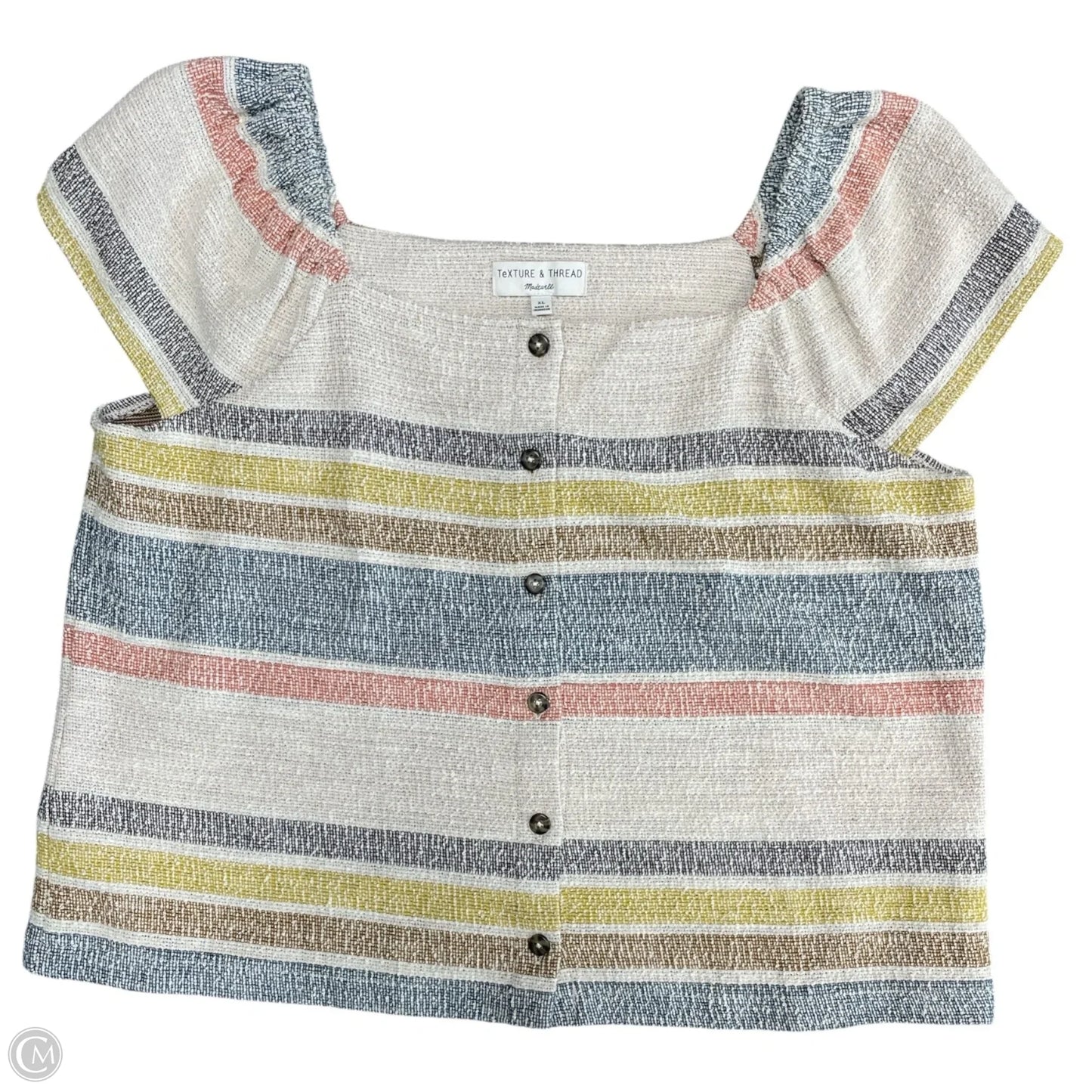Top Short Sleeve By Madewell In Blue & Cream, Size: Xl