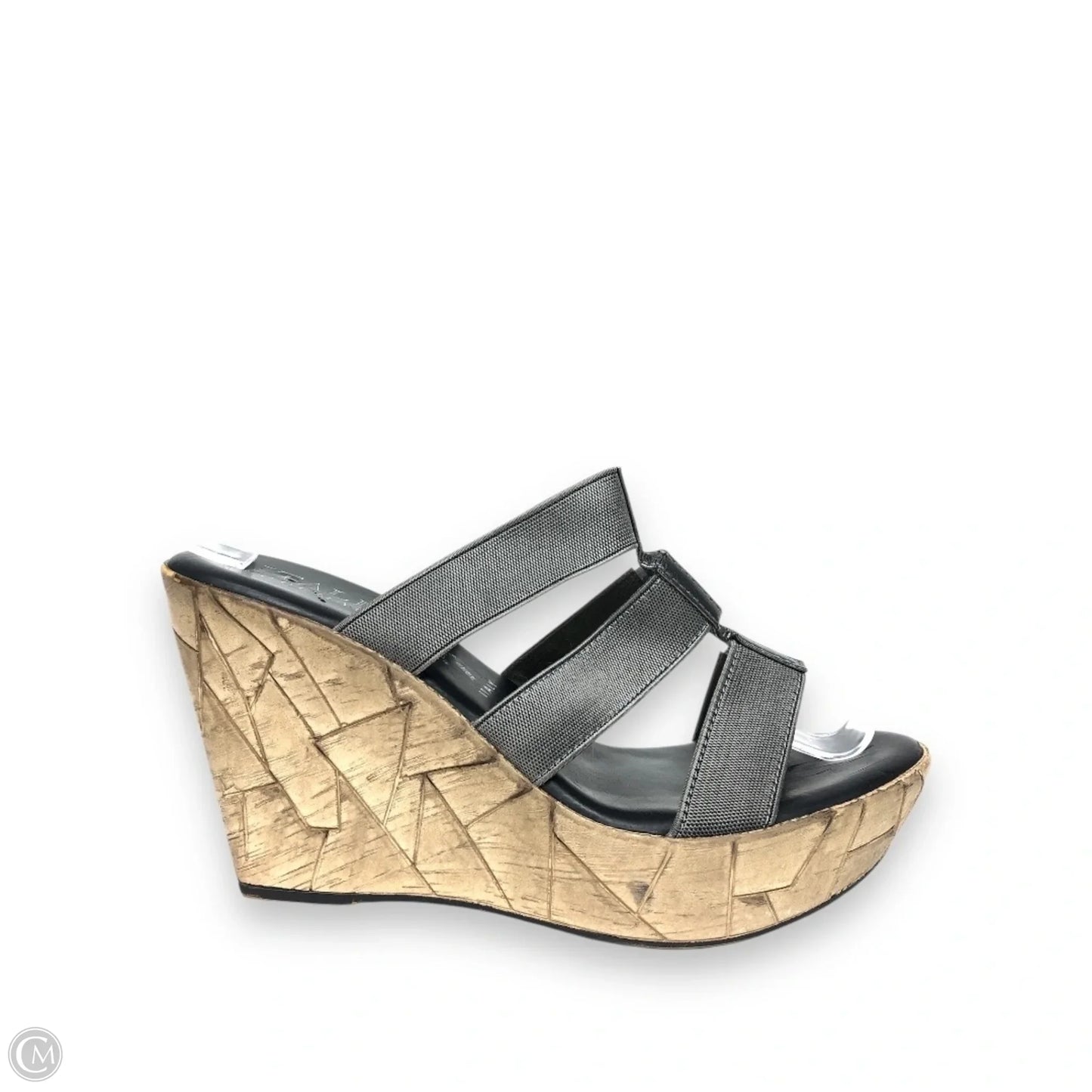 Sandals Heels Wedge By Italian Shoemakers In Black & Grey, Size: 9